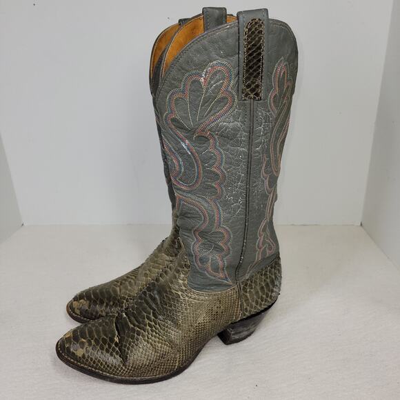 J Chisholm Boots Womens Sz 7.5M Gray Rodeo Western Python Snakeskin Leather Boot - Picture 10 of 16